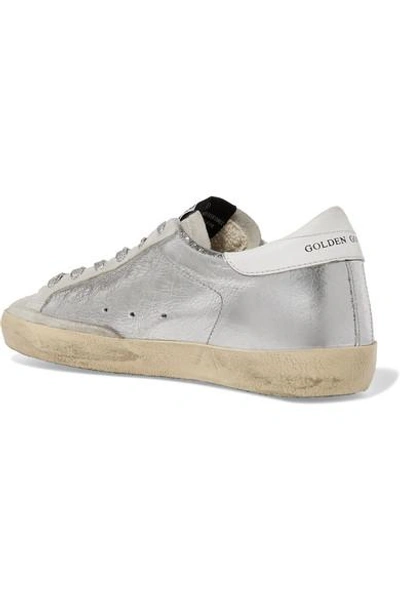 Shop Golden Goose Superstar Distressed Metallic Leather And Suede Sneakers In Silver