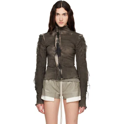 Rick Owens Gary Distressed Denim Jacket In Gray