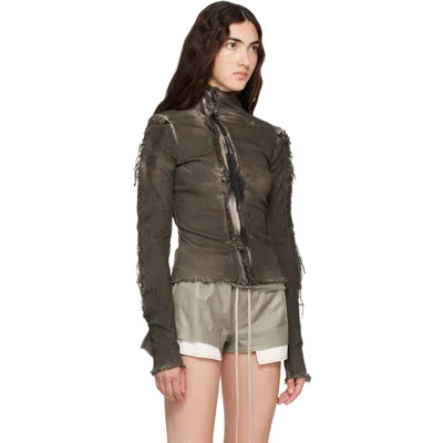 Rick Owens Gary Distressed Denim Jacket In Gray