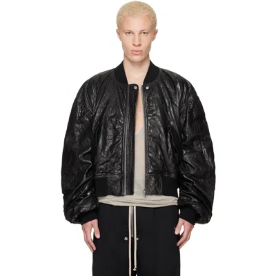 Rick Owens Black Tower Secchia Flight Leather Bomber Jacket In Black