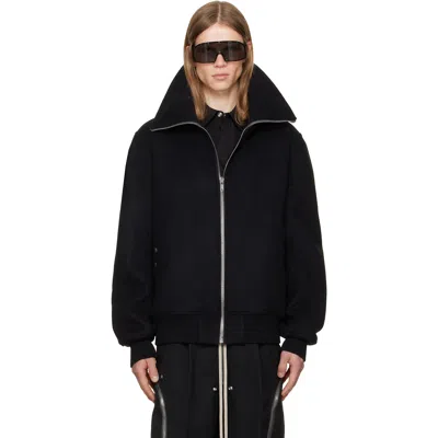 Rick Owens Black Rain Bomber Jacket With High Neck And Functional Pockets In Black
