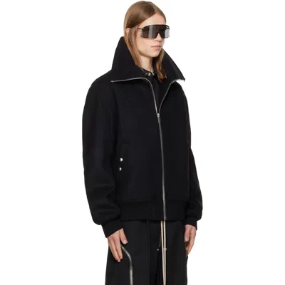 Rick Owens Black Rain Bomber Jacket With High Neck And Functional Pockets In Black