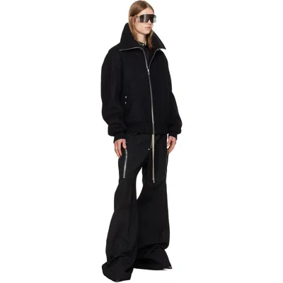 Rick Owens Black Rain Bomber Jacket With High Neck And Functional Pockets In Black