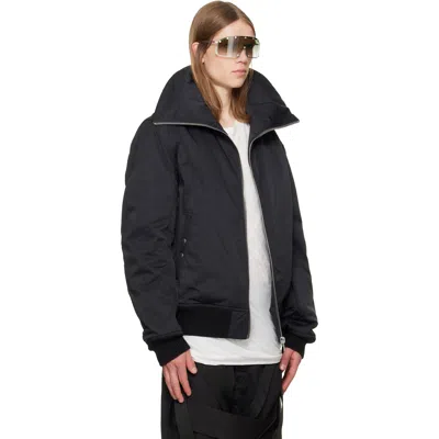 Rick Owens Black Rain Bomber Jacket With High Neck And Functional Pockets In Black