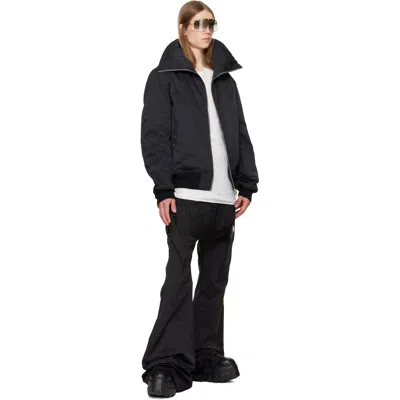 Rick Owens Black Rain Bomber Jacket With High Neck And Functional Pockets In Black