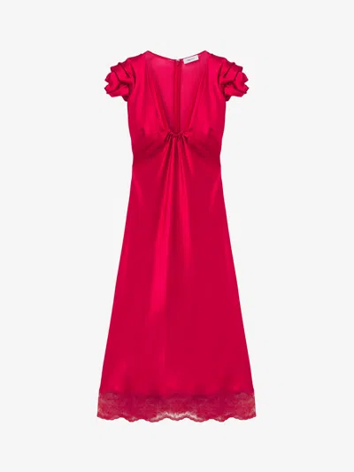 Alexander Mcqueen Mcqueen Satin-lace Midi Dress In Red