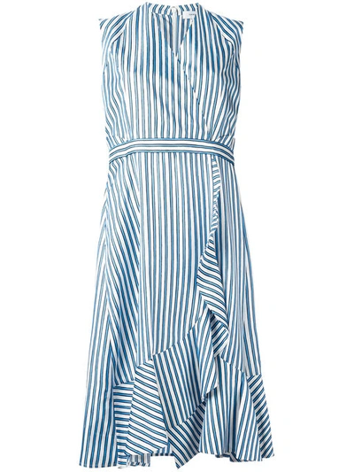 Carven Sleeveless Striped Silk Satin Dress, Multicolor, Multi In Blanc/bleu