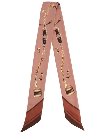 Chloé Chain Print Padlock Detail Rectangular Tie In Pink