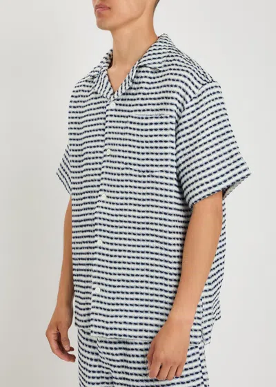 Che Textured Patterned Linen Shirt In Blue