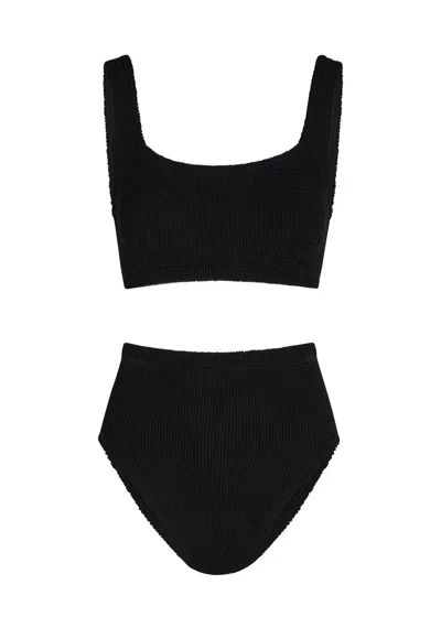 Hunza G Xandra Ribbed Texture Bandeau Swimsuit In Black | ModeSens