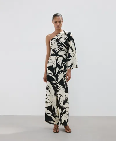 Mango Asymmetrical Flared-sleeve Jumpsuit In Black