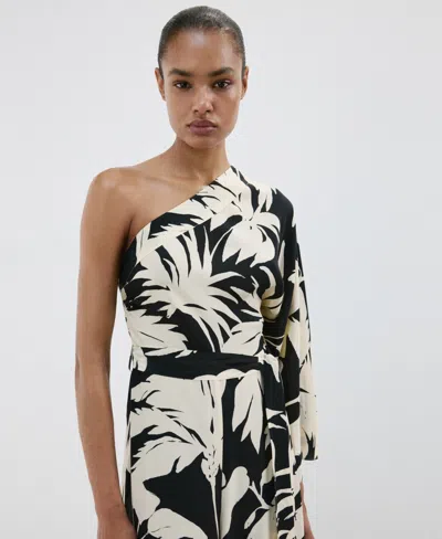 Mango Asymmetrical Flared-sleeve Jumpsuit In Black