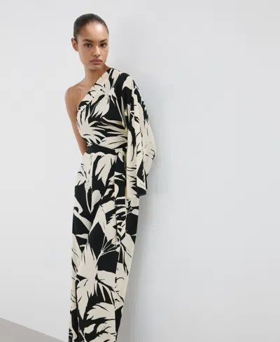 Mango Asymmetrical Flared-sleeve Jumpsuit In Black