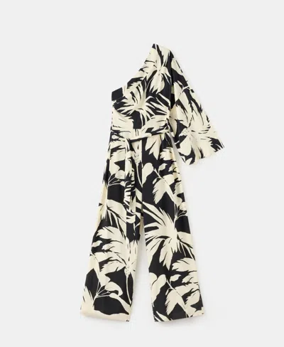 Mango Asymmetrical Flared-sleeve Jumpsuit In Black