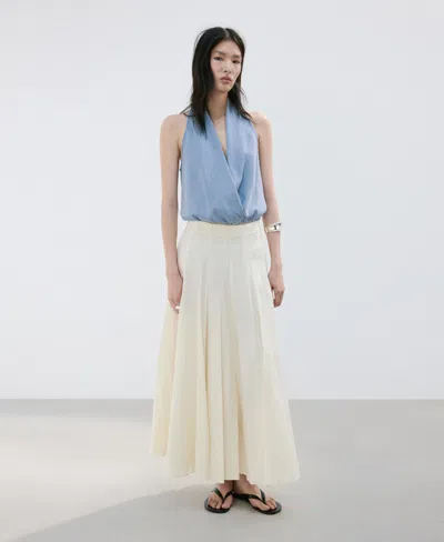 Mango Lyocell Top With Draped Neck In Blue