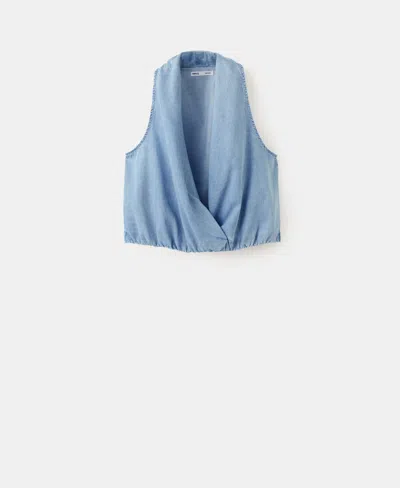 Mango Lyocell Top With Draped Neck In Blue