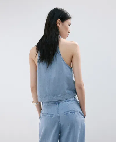 Mango Lyocell Top With Draped Neck In Blue