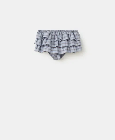 Mango Ruffled Check Shorts In Blue