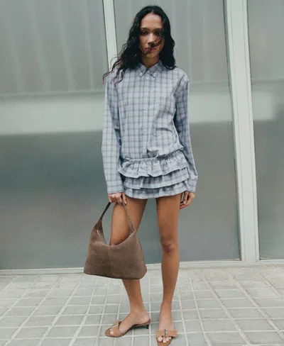 Mango Ruffled Check Shorts In Blue