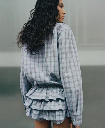 Mango Ruffled Check Shorts In Blue