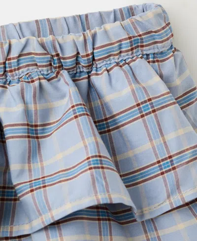 Mango Ruffled Check Shorts In Blue