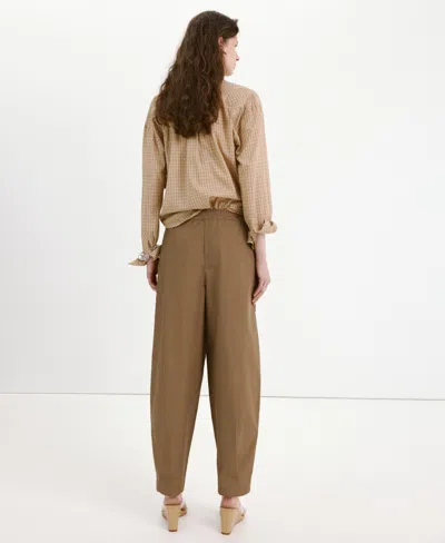 Mango Embroidered Side Stripe Cotton Drawstring Pants In Brown