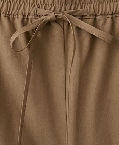 Mango Embroidered Side Stripe Cotton Drawstring Pants In Brown