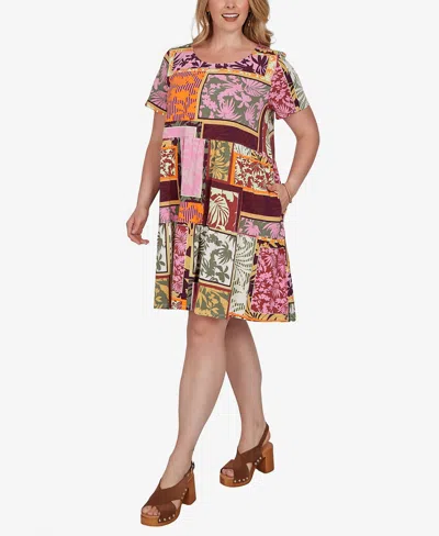 Ruby Rd. Plus Size Tropical Patchwork Pocket Dress In Multi