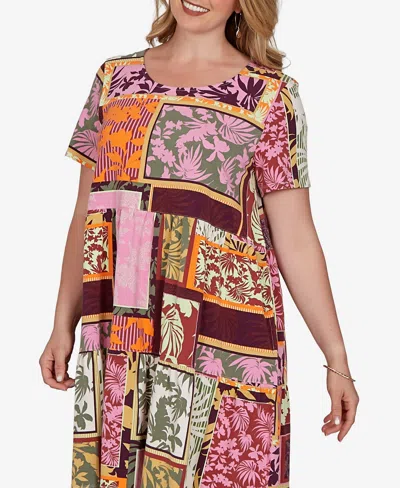 Ruby Rd. Plus Size Tropical Patchwork Pocket Dress In Multi