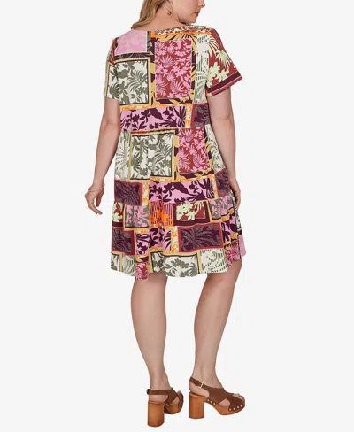 Ruby Rd. Plus Size Tropical Patchwork Pocket Dress In Multi