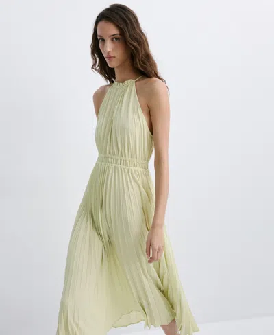 Mango Pleated Halter Neck Dress In Pastel Green