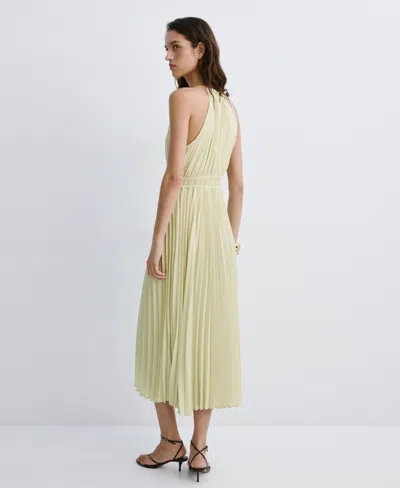 Mango Pleated Halter Neck Dress In Pastel Green