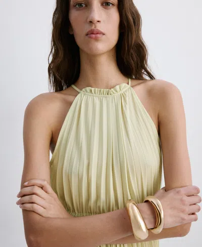 Mango Pleated Halter Neck Dress In Pastel Green