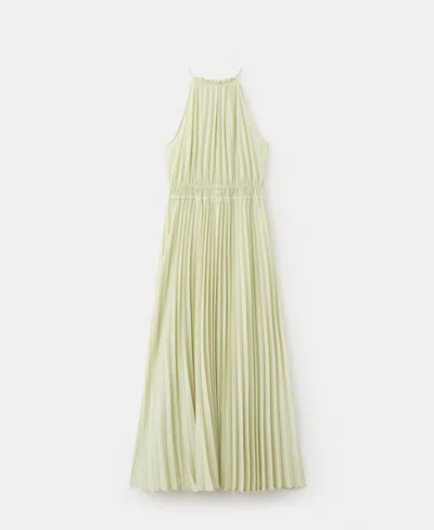 Mango Pleated Halter Neck Dress In Pastel Green