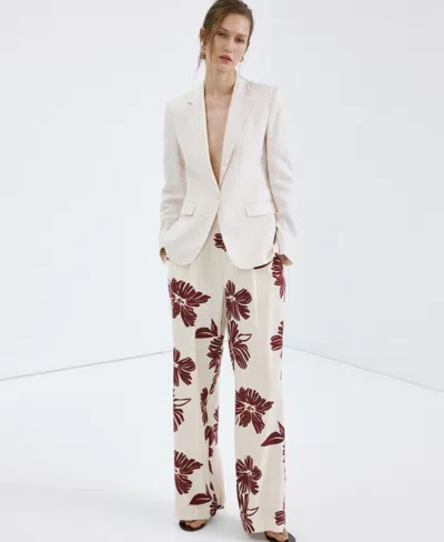 Mango Printed Pleated Pants In Blue