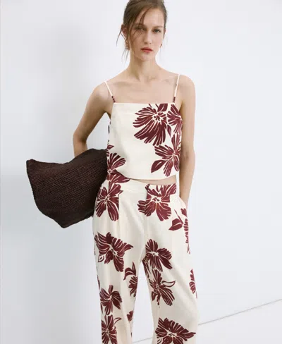 Mango Printed Pleated Pants In Blue