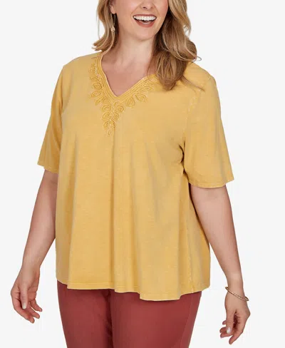 Ruby Rd. Plus Size Soutache V-neck Knit Top In Orange