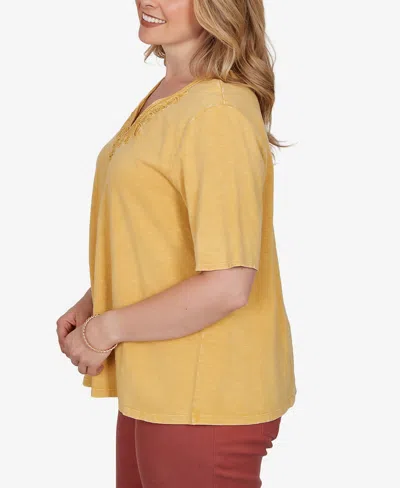 Ruby Rd. Plus Size Soutache V-neck Knit Top In Orange