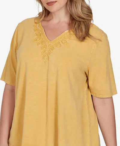 Ruby Rd. Plus Size Soutache V-neck Knit Top In Orange