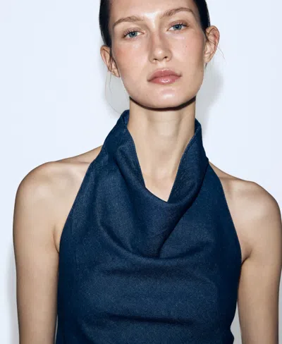 Mango Open-back Denim Top In Blue