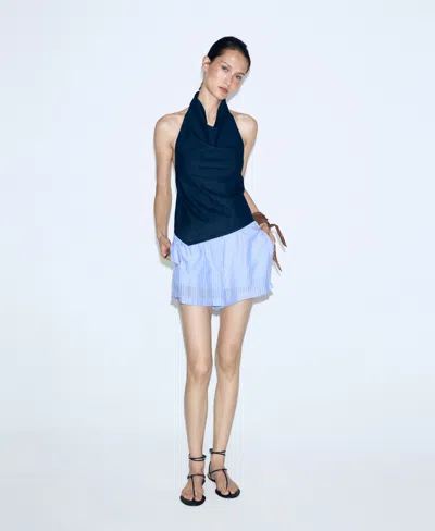 Mango Open-back Denim Top In Blue