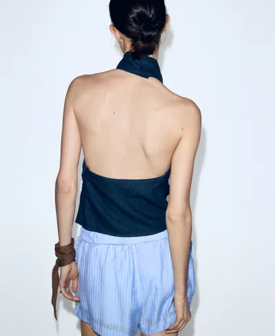 Mango Open-back Denim Top In Blue