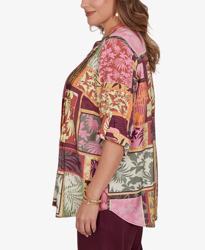 Ruby Rd. Plus Size Tropical Patchwork Voile Button Front Top In Multi