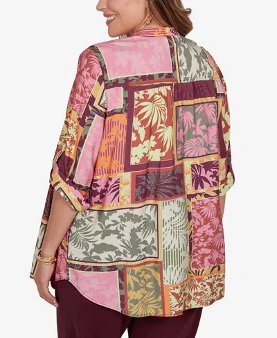 Ruby Rd. Plus Size Tropical Patchwork Voile Button Front Top In Multi