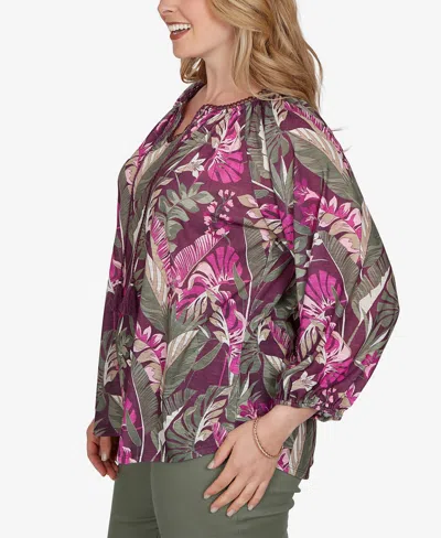 Ruby Rd. Plus Size Tropical Print Knit Tassel Top In Multi
