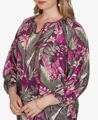 Ruby Rd. Plus Size Tropical Print Knit Tassel Top In Multi