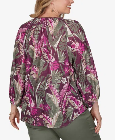 Ruby Rd. Plus Size Tropical Print Knit Tassel Top In Multi