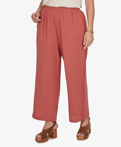 Ruby Rd. Plus Size Lace Trim Lightweight Pull-on Pants In Red