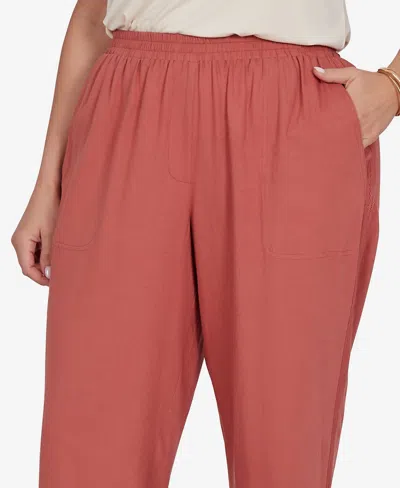 Ruby Rd. Plus Size Lace Trim Lightweight Pull-on Pants In Red