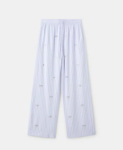 Mango Crystal Embellished Stripe Drawstring Pants In Blue